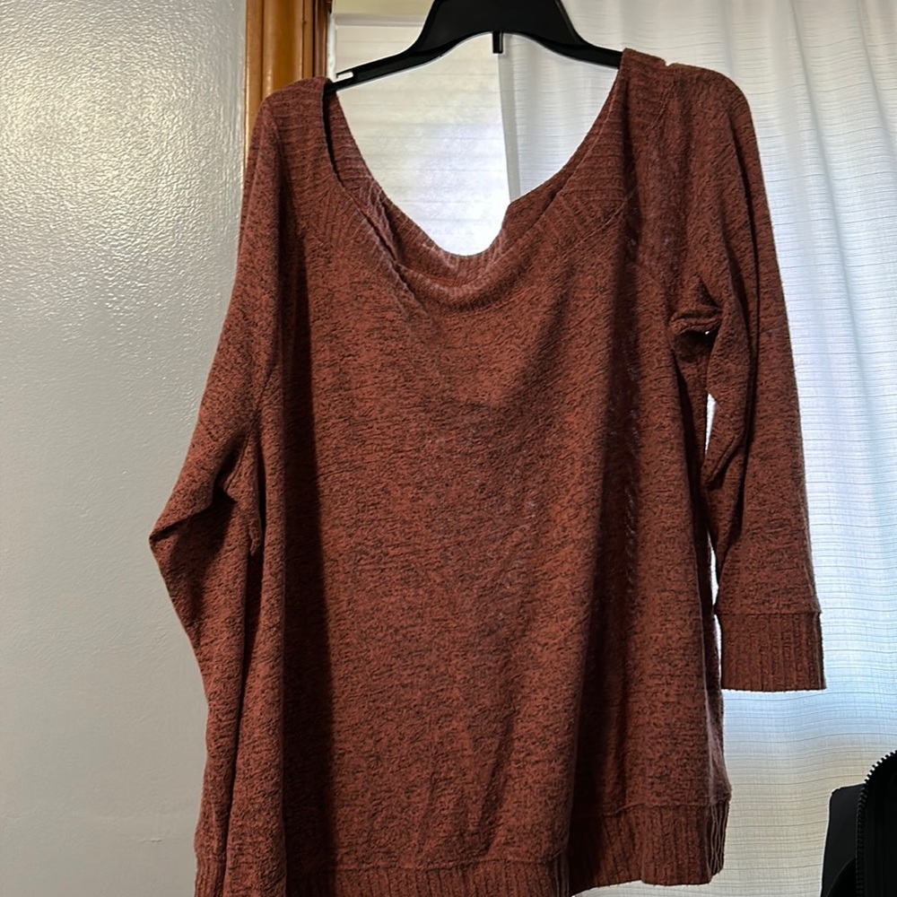 Off-Shoulder Super Soft Plush Rib Trim Sweatshirt